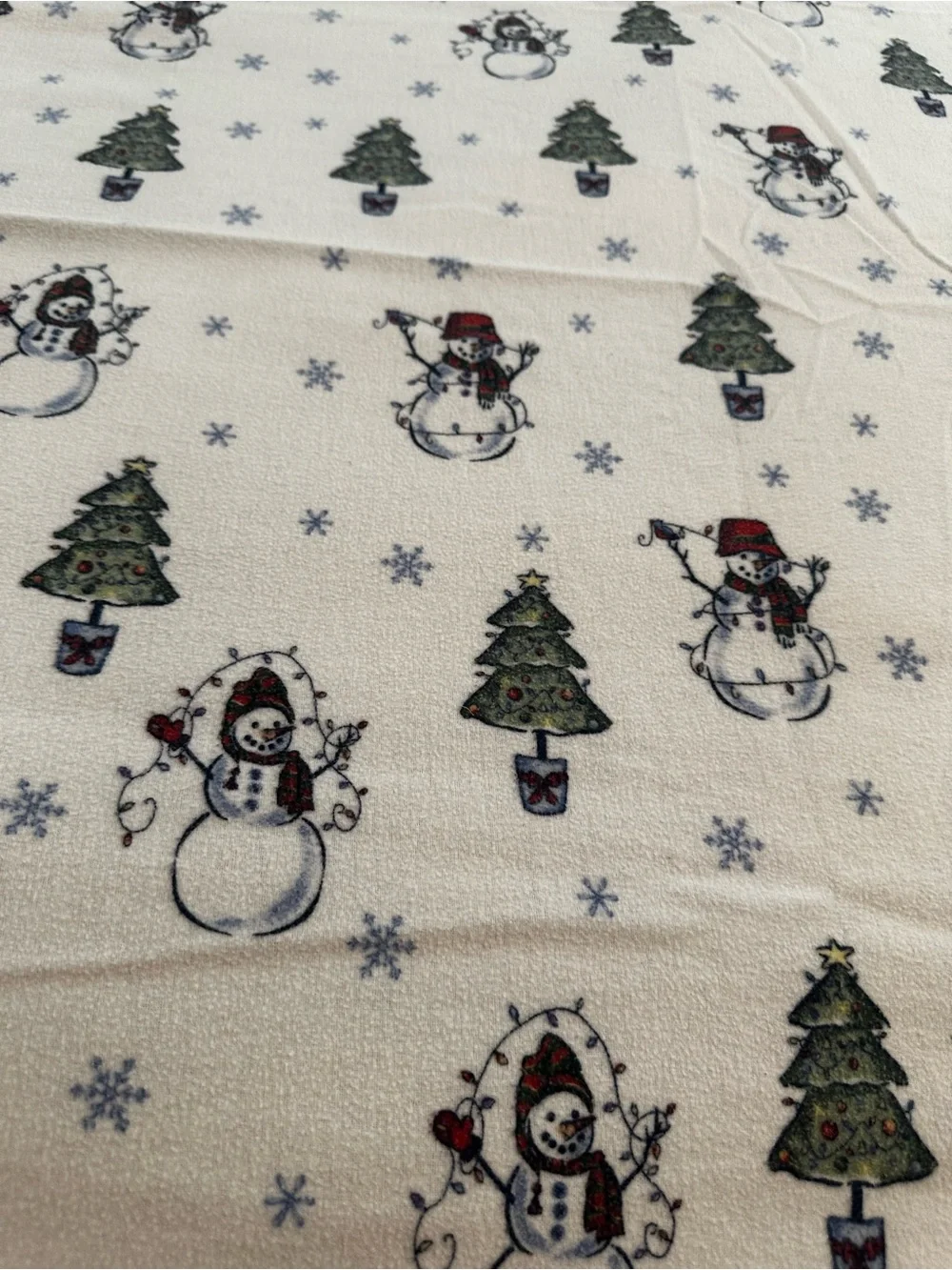 Festive Snowman & Christmas Tree Flannel Twin Flat Sheet Sears - White Base